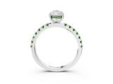 White gold Pear Cut Diamond Pave Band Solitaire Ring with Round with Peridot side stone and Prong Setting_3