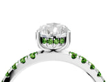 White gold Pear Cut Diamond Pave Band Solitaire Ring with Round with Peridot side stone and Prong Setting_4