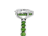 White gold Pear Cut Diamond Pave Band Solitaire Ring with Round with Peridot side stone and Prong Setting_5