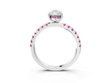 White gold Pear Cut Diamond Pave Band Solitaire Ring with Round with Pink Sapphire side stone and Prong Setting_15
