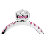 White gold Pear Cut Diamond Pave Band Solitaire Ring with Round with Pink Sapphire side stone and Prong Setting_16