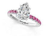 White gold Pear Cut Diamond Pave Band Solitaire Ring with Round with Pink Sapphire side stone and Prong Setting_1