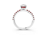White gold Pear Cut Diamond Pave Band Solitaire Ring with Round with Ruby side stone and Prong Setting_15