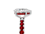 White gold Pear Cut Diamond Pave Band Solitaire Ring with Round with Ruby side stone and Prong Setting_5