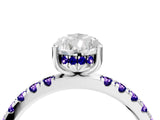White gold Pear Cut Diamond Pave Band Solitaire Ring with Round with Tanzanite side stone and Prong Setting_10