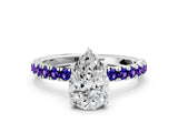 White gold Pear Cut Diamond Pave Band Solitaire Ring with Round with Tanzanite side stone and Prong Setting_11