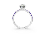 White gold Pear Cut Diamond Pave Band Solitaire Ring with Round with Tanzanite side stone and Prong Setting_15