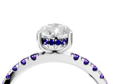 White gold Pear Cut Diamond Pave Band Solitaire Ring with Round with Tanzanite side stone and Prong Setting_16