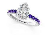 White gold Pear Cut Diamond Pave Band Solitaire Ring with Round with Tanzanite side stone and Prong Setting_19