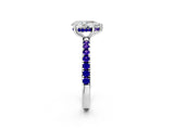 White gold Pear Cut Diamond Pave Band Solitaire Ring with Round with Tanzanite side stone and Prong Setting_20