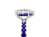 White gold Pear Cut Diamond Pave Band Solitaire Ring with Round with Tanzanite side stone and Prong Setting_23