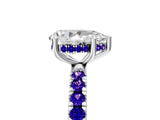 White gold Pear Cut Diamond Pave Band Solitaire Ring with Round with Tanzanite side stone and Prong Setting_5