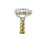 White gold Pear Cut Diamond Pave Band Solitaire Ring with Round with Yellow Sapphire side stone and Prong Setting_11