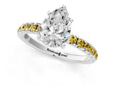 White gold Pear Cut Diamond Pave Band Solitaire Ring with Round with Yellow Sapphire side stone and Prong Setting_13