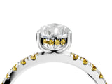 White gold Pear Cut Diamond Pave Band Solitaire Ring with Round with Yellow Sapphire side stone and Prong Setting_16