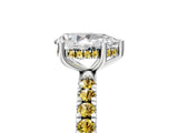 White gold Pear Cut Diamond Pave Band Solitaire Ring with Round with Yellow Sapphire side stone and Prong Setting_17