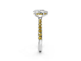 White gold Pear Cut Diamond Pave Band Solitaire Ring with Round with Yellow Sapphire side stone and Prong Setting_2