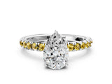 White gold Pear Cut Diamond Pave Band Solitaire Ring with Round with Yellow Sapphire side stone and Prong Setting_6