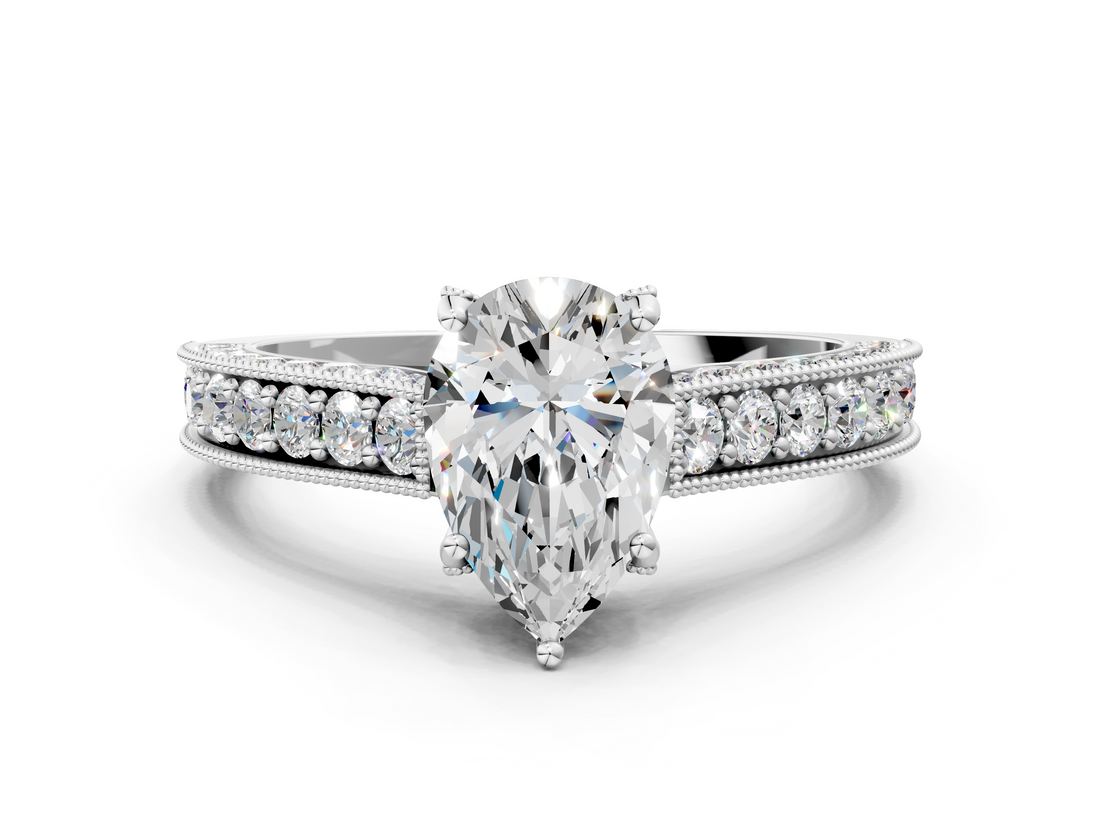 White gold Pear Cut Diamond Pave Band with Four-Prong Setting_58