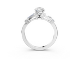 White gold Pear Cut Diamond Ring with Baguette Side Stones, Channel Set Band, and Four-Prong Setting_26