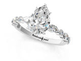White gold Pear Cut Diamond Ring with Marquise and Round  Side Stones and Four-Prong Setting_137