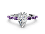 White gold Pear Cut Diamond Ring with Marquise and Round with Amethyst side stone Side Stones and Four-Prong Setting_12