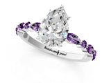 White gold Pear Cut Diamond Ring with Marquise and Round with Amethyst side stone Side Stones and Four-Prong Setting_13