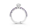White gold Pear Cut Diamond Ring with Marquise and Round with Amethyst side stone Side Stones and Four-Prong Setting_15
