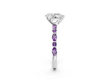 White gold Pear Cut Diamond Ring with Marquise and Round with Amethyst side stone Side Stones and Four-Prong Setting_26