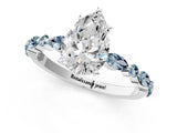 White gold Pear Cut Diamond Ring with Marquise and Round with Aquamarine side stone Side Stones and Four-Prong Setting_25