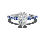 White gold Pear Cut Diamond Ring with Marquise and Round with Blue Sapphire side stone Side Stones and Four-Prong Setting_36