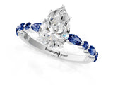White gold Pear Cut Diamond Ring with Marquise and Round with Blue Sapphire side stone Side Stones and Four-Prong Setting_49