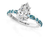 White gold Pear Cut Diamond Ring with Marquise and Round with Blue Topaz side stone Side Stones and Four-Prong Setting_25