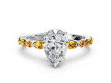 White gold Pear Cut Diamond Ring with Marquise and Round with Citrine side stone Side Stones and Four-Prong Setting_12