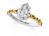 White gold Pear Cut Diamond Ring with Marquise and Round with Citrine side stone Side Stones and Four-Prong Setting_13