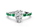 White gold Pear Cut Diamond Ring with Marquise and Round with Emerald side stone Side Stones and Four-Prong Setting_48