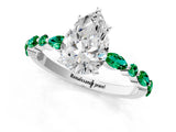 White gold Pear Cut Diamond Ring with Marquise and Round with Emerald side stone Side Stones and Four-Prong Setting_49
