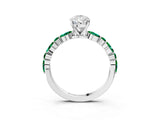 White gold Pear Cut Diamond Ring with Marquise and Round with Emerald side stone Side Stones and Four-Prong Setting_51