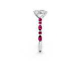 White gold Pear Cut Diamond Ring with Marquise and Round with Garnet side stone Side Stones and Four-Prong Setting_14