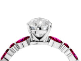 White gold Pear Cut Diamond Ring with Marquise and Round with Garnet side stone Side Stones and Four-Prong Setting_16