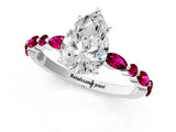 White gold Pear Cut Diamond Ring with Marquise and Round with Garnet side stone Side Stones and Four-Prong Setting_25