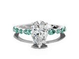 White gold Pear Cut Diamond Ring with Marquise and Round with Green Sapphire side stone Side Stones and Four-Prong Setting