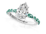 White gold Pear Cut Diamond Ring with Marquise and Round with Green Sapphire side stone Side Stones and Four-Prong Setting_1