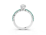 White gold Pear Cut Diamond Ring with Marquise and Round with Green Sapphire side stone Side Stones and Four-Prong Setting_3