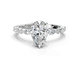 White gold Pear Cut Diamond Ring with Marquise and Round with Moissanite side stone Side Stones and Four-Prong Setting_48