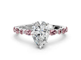 White gold Pear Cut Diamond Ring with Marquise and Round with Morganite side stone Side Stones and Four-Prong Setting_24