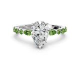 White gold Pear Cut Diamond Ring with Marquise and Round with Peridot side stone Side Stones and Four-Prong Setting
