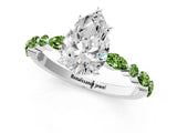 White gold Pear Cut Diamond Ring with Marquise and Round with Peridot side stone Side Stones and Four-Prong Setting_13