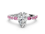 White gold Pear Cut Diamond Ring with Marquise and Round with Pink Sapphire side stone Side Stones and Four-Prong Setting_12