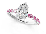 White gold Pear Cut Diamond Ring with Marquise and Round with Pink Sapphire side stone Side Stones and Four-Prong Setting_13